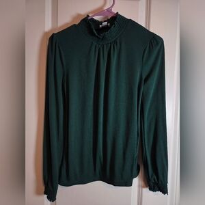 J. Crew Factory Dark Green Smocked Blouse XXSmall